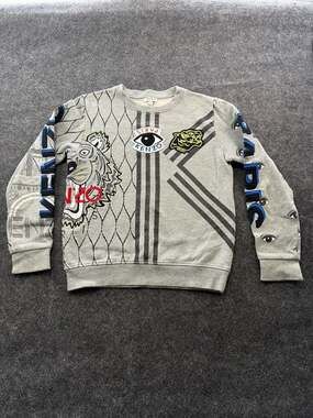 Kenzo Kids Grey Multi-Icon Tiger & Eye Sweatshirt Size 14A